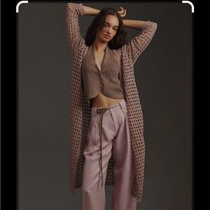 anthropologie open-weaved cardigan sweater- taupe